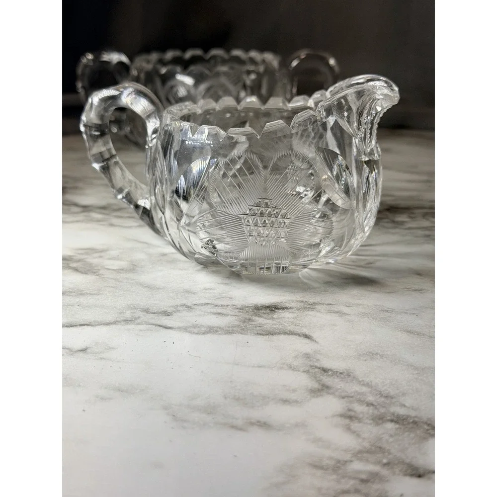 America Brilliant Period Style Cut Crystal Cream and Sugar Set Sunflower (3027)
